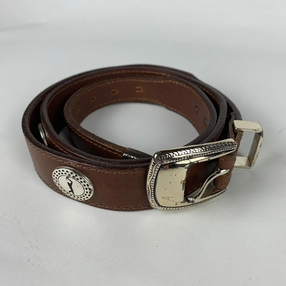 VTG PGA TOUR Belt Brown Leather W/ Golf Conchos Tapered 90'S MADE IN USA SZ 44